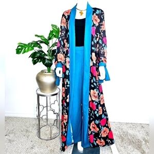 Chiffon Kaftan Robe Duster Two Piece Pant Set / Long Abay…
